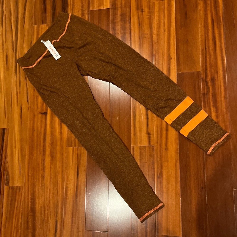 Sundry Brown Leggings‎ Lounge Pants Orange Stripes Active New NWT Size 1 / Small